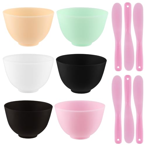 Mirrline Multicolor Silicone Mixing Bowls Facial Mask Serve Bowl Cosmetic Beauty Tool with Stirring Sticks for Skincare DIY Craft Home Salon - 6 Pcs