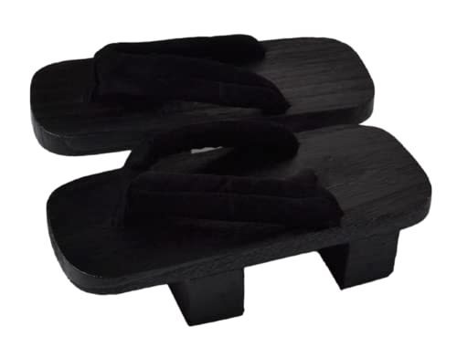 GK-O Japanese Clogs Geta Wooden Flip Flops Retro Sandals Slippers Shoes Kimono Cosplay Costume Shoes (Pure black)