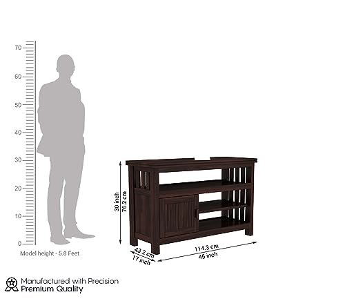 Image of Premium Solid Sheesham Wood TV Unit with 3 Shelves and 1-Door Storage for up to 45-inch TV - Elegant Living Room Furniture (Brewer, Walnut Finish)