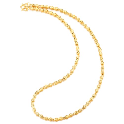 COOLSTEELANDBEYOND Hombre Color Oro Pepita Cadena Collar, Acero Inoxidable Cadena Enlace 61cm Largo, Hip Hop Cadena, Punk Rock