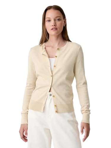 GAP Womens Crewneck Cardigan Light Oat Heather M
