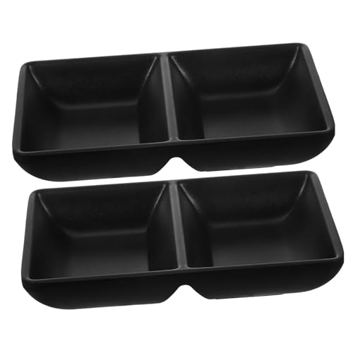 DECORNIJIA 2個 双格調味料皿 コンパクト仕切り付き ソース入れ 種対応 食卓用醤油皿 和食器風 重ね置き可能 おわん型ディップボウル 料理演出