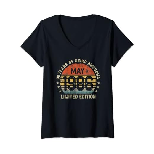 Mujer 36 Años Cumpleaños Regalo Mayo 1986 Divertido Mujer Hombre Camiseta Cuello V
