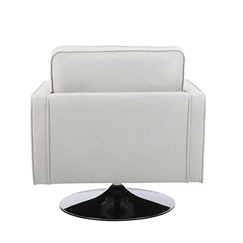 Ssline Large Linen Fabric Swivel Accent Chair Armchair Modern Upholstered Lounge Chair For Living Room Heavy Duty Single Sofa Barrel Club Chair With 360° Swivel Stainless Steel Round Base (Beige) #TOP4