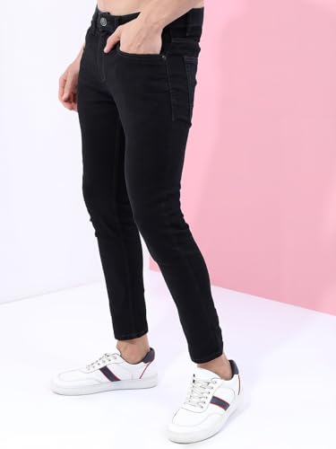 Image of Highlander Mens Tapered Fit Denim Jeans for Man |Jeans Pant Cropped Length|Mid-Rise|Stylish Casual Wear with Stretchable Fabric