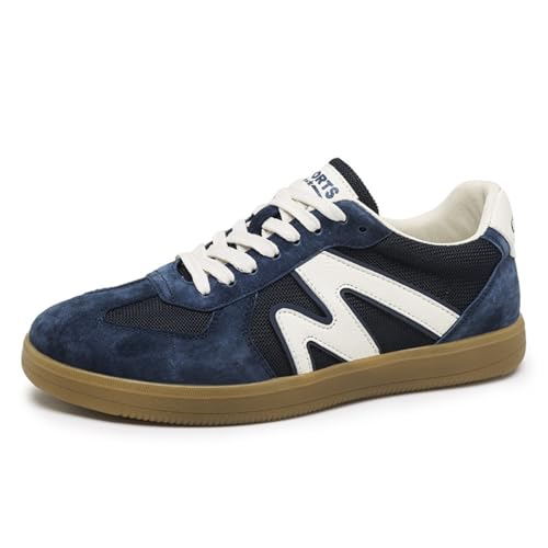 Men's Fashion Breathable Leather Lace Up Sneakers Casual Flats Retro Non Slip Round Toe Walking Driving Daily Shoes