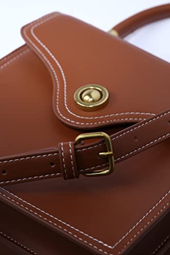 Sac à main en polyuréthane vegan au design raffiné marron taille Medium - 3