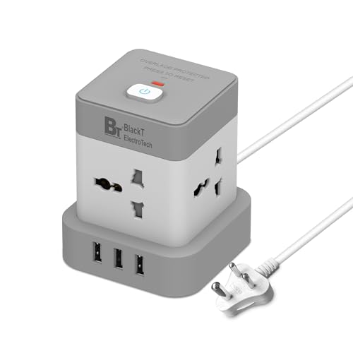 Image of Blackt Electrotech (BTCB1) 4+3 Extension Box - Extension Board with USB & Power Extension Board for Home,Office &Travel-4 AC Multi Plug Socket, 3 USB Ports,Voltage Protector, 5Ft Flat Plug Cord