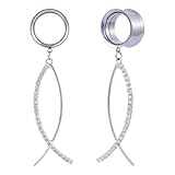 POBAISITER 2PCS Geometric Zircon Cross Fish Shaped Ear Dangle Gauges Earrings Stainless Steel Double Flared Ear Dangle Tunnels and Plugs Screw Fit Expander Stretcher For Women Body Piercing Jewelry