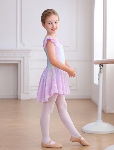 MdnMd Girls Ballet Leotards Toddler Dance Dresses Outfit Soft Ballerina Skirt Shiny Bowknot Ruffle Sleeve Hollow Back3