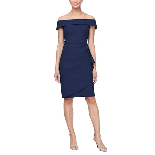 Alex Evenings Women's Slimming Short Off-The-Shoulder Sheath Dress, Wedding Guest, Formal Event, Special Occasion
