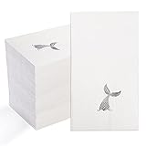 120 PCS Mermaid Birthday Paper Napkins Silver Foil Guest Napkins Disposable Dinner Napkins Paper Han