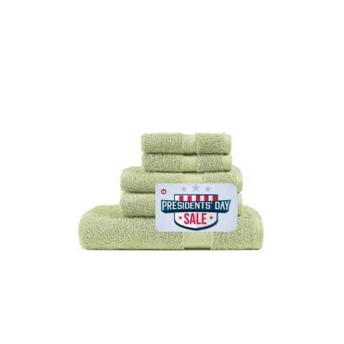 Bath Towels Set, 5 Piece Towels For Bathroom, 100% Cotton Large Bath Towels, Super Absorbent Bath Hand Towels, Quick Dry Bathroom Towel Set,1 Bath Towel, 2 Hand Towels, 2 Wash Cloths - Sage Green #TOP1