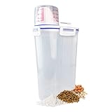 noviclass® Vorratsbehälter Aufbewahrungsbox mit Messbecher für Trockenfutter Reis Mehl Waschmittel Futterbehälter Hundefutter (Füllmenge: 2500ml)