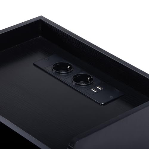 FurnitureR Nachttisch mit LED-Beleuchtung, Bunte Umgebungsbeleuchtung, Aufbewahrung mit 2 Schubladen, Nachttisch mit USB-Ladestation/Steckdose, Beistelltisch aus MDF, Schwarz, 38 x 26 x 56 cm