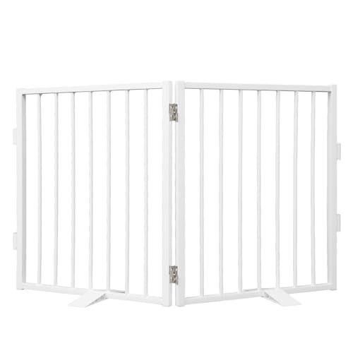 Snagle Paw Full Metal Freestanding Dog Gate,Indoor Dog Gate with Floor Protect Support Feet, 40x24 Inches Foldable Dogs Barrier for Stairs, Hallways and Doorways (24'' H 2 Panel, White White