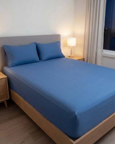 Image of Sleepy Town Split King Size Bed Sheets - 4 Piece - NO Flat Sheet Included - Split King Sheet Set - Soft, Comfy & Cooling - Easy Care - Wrinkle & Fade Free - Brushed Microfiber Bed Sheets (Royal Blue)