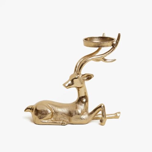 The Purple Tree Premium Golden Aluminium Reindeer Tealight Candle Holder | Christmas Reindeer Decor with Tealight Holder, Xmas Table Centerpiece | Golden Reindeer Showpiece (Pack of 1)