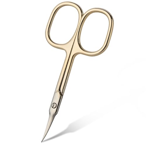 URAQT Tijeras Profesionales para Uñas, Tijera Uñas Curva Extra Afiladas, Acero Inoxidable Tijeras para Cutícula, Tijeras de Belleza para Cejas, Uñas, Vello Facial, Bigote, Nariz Vello, Oro
