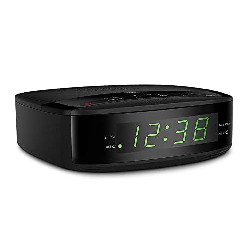 PHILIPS Radio Alarm Clocks for Bedrooms, LED Display, Easy Snooze, Sleep Timer, Alarm Clock Radio w/ Battery Backup Bedroom Clock (Batteries not Included)