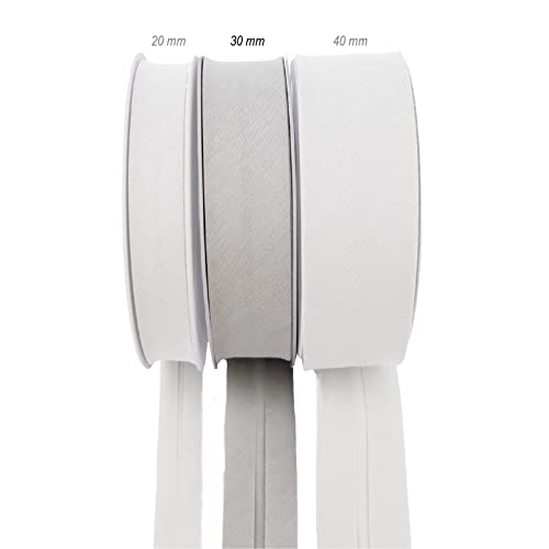 TEXTEX = 30mm Wide Bias Binding Tape. 50% Cotton and 50% Polyester. 10m Piece - (Light Gray) - Image 2