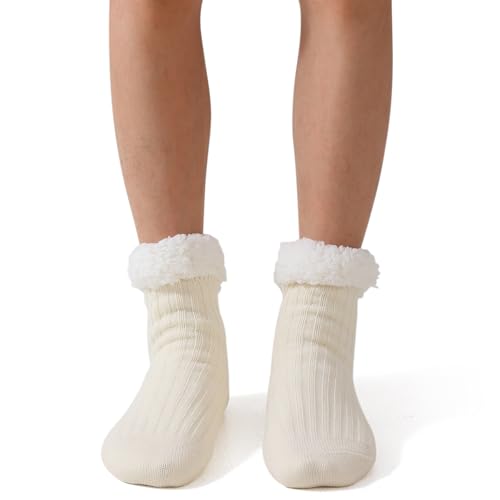 Image of Slipper Socks For Women Winter Warm Fuzzy Socks Fluffy Christmas Socks Sherpa Lining Socks with Grippers