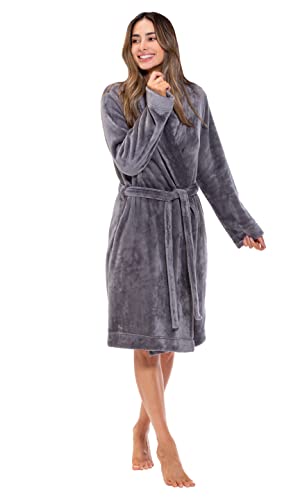 Turquaz Robes For Women, Womens Fleece Shawl Collar Soft Plush Knee Length Spa Robe3