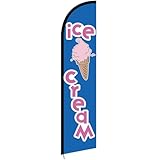 Mindsoft 2.5 x 12 ft Ice Cream Feather Flag - Windless Single-sided Printing Feather Flag without Pole Outdoor Advertising Banner for Business(Dark Blue)