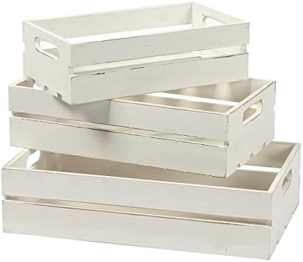 Ho+me Rustic Wood Crate for Decoration Set of 3, Farmhouse Distressed White Wooden Crates Storage, Decorative Storage Boxes Crafts, Vintage BasKet Container Living Room Outdoor Tabletop