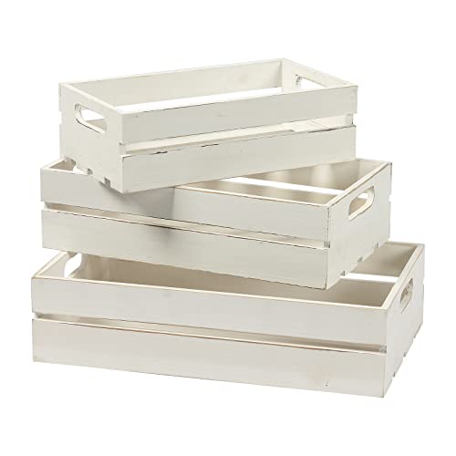 Ho+Me Rustic Wood Crate For Decoration Set Of 3, Farmhouse Distressed White Wooden Crates Storage, Decorative Storage Boxes Crafts, Vintage Basket Container Living Room Outdoor Tabletop #TOP19