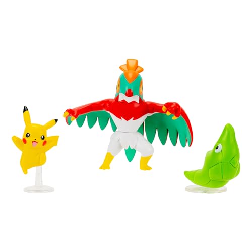 Pokémon Battle Figure 3 Pack - Features 2-Inch Metapod (with Stand) and Pikachu plus 3-Inch Hawlucha Battle Figures