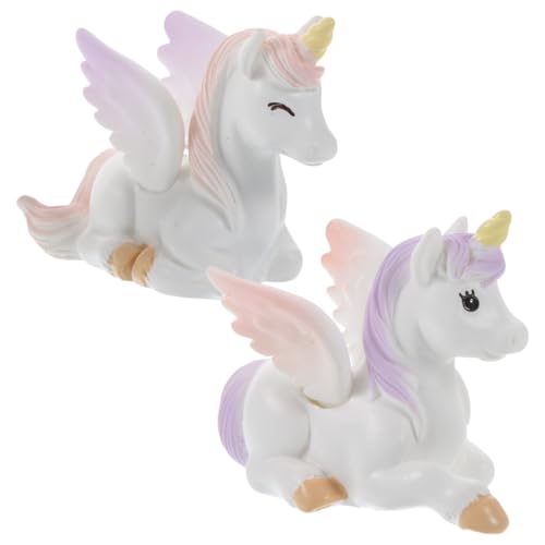 JOINPAYA Figuras de Resina Unicornio Grandes en Miniatura, Set 2 Piezas Rosa y Morado, Adornos para Cupcakes y Decoración de Tartas Infantiles, Microadorno Paisajístico para Fiestas