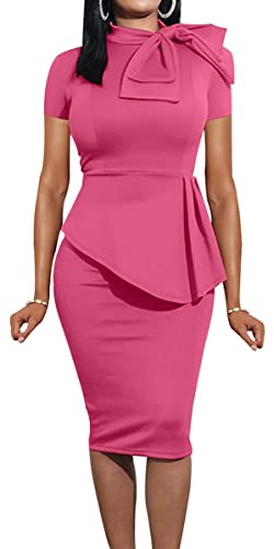 Hipglamp Women's Fashion Peplum Bodycon Dresses Short Sleeve Bow Club Ruffle Pencil Party Dress #TOP2