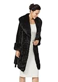 BEAUTELICATE Women’s Faux Fur Lapel Coat Mid-length Belted Lined Overcoat Oversized Loose-fit Fluffy Winter Outerwear With Pockets Hooks Closure Black, L