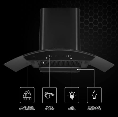 Image of Topaz DLX Kitchen Chimney, 90 cm, 209W, 1500 m /Hr, Touch Control, LED Illumination