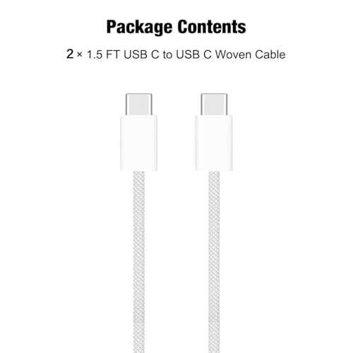 Image of Short 1.5FT USB C to USB C Cable Compatible for iPhone 17 /16 /15, 17 16 15 Pro Max, Plus, 16E, 17Air Woven Carplay Charger Cord, AirPods 4, AirPods Pro (2nd /3rd Gen) Car Charging Charger Cord 2pack