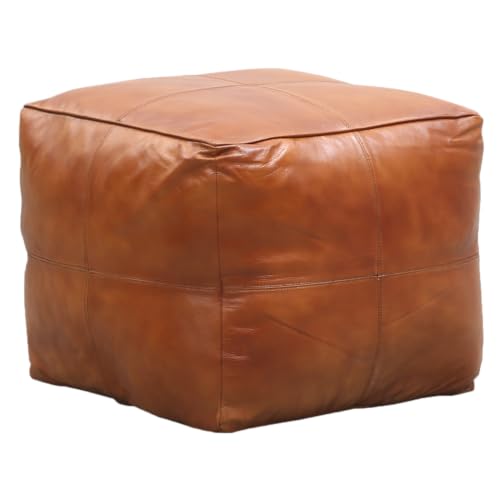 Marrakech - Tabouret d'assise vintage avec rembourrage et en cuir véritable - Pouf Fjord - Marron cognac - 45 cm - Repose-pieds - Décoration scandinave pour...