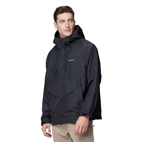 Men's Windproof Water-Resistant Hoodie Windbreaker Jacket Large Front Pocket Adjustable Hood Outdoor Relaxed Fit2