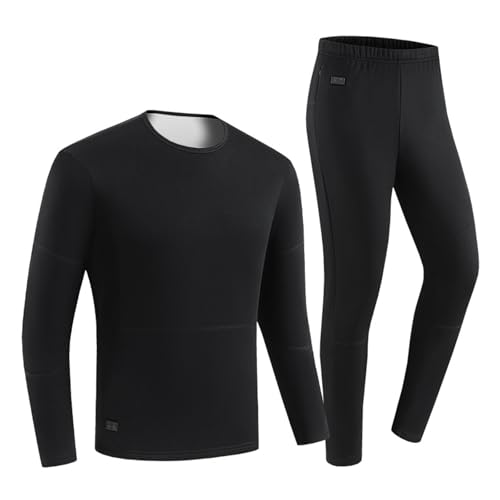 UncleS Hombres Mujeres Eléctrico Calentado Térmico Forro Polar Ropa Interior Conjunto Calefacción USB Manga Larga Camisa Y Pantalones Para Deportistas De Invierno Forro Polar Capa Base, Negro