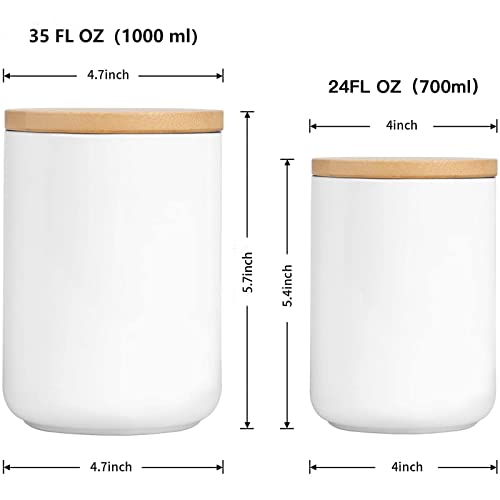 Kopmath Ceramic Kitchen Canister, Coffee And Sugar Container, 24 Fl Oz (700 Ml), Bamboo Lid, Dishwasher Safe, White Food Storage Jar For Coffee Ground, Sugar, Tea, Spice, Nut #TOP2