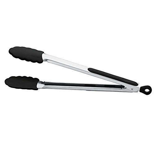 Kit 2 Pegadores Preto Pinça Silicone Churrasco Inox Espátula