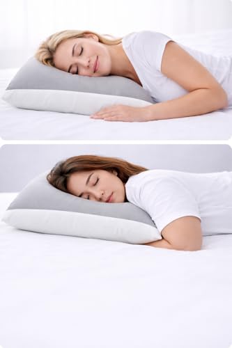 Image of ARLinen Hollow Fiber Sleeping Pillow - Set of 1, Height Adjustable, Soft & Fluffy Comfort, White & Grey, 29x19 Inch with 300g Extra Fiber for Custom Comfort, Pillow Covers Included