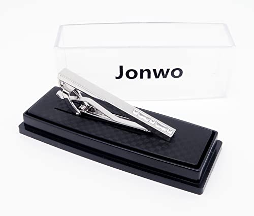 Jonwo Men's Crystal Tie Clip Silver Tone Tie Bar For Gentleman Regular Necktie Tie Clip For Business Anniversary (White Crystal) #TOP2