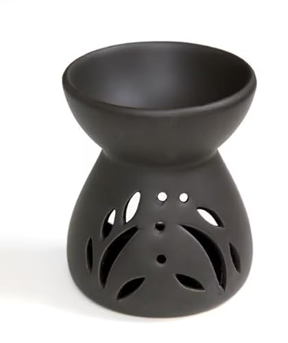 Habqo Ceramic Essential Oil Burners Wax Melt Burners Tealight Wax Warmer Aromatherapy Burner Oil Diffuser Tealight Candle Holder with Candle Spoons for Home Bedroom Decoration Housewarming Gift, Black