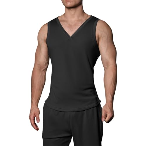 Mens Sleeveless Tshirt Athletic Muscle Bodybuilding Tank Tops for Men Solid Color Lightweight Breathable Quick Dry Summer Shirts Work Out V Neck Casua