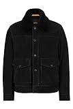 shearling mantel Regular Fit BOSS Herren Jucker Trucker-Jacke aus Nappaleder mit abnehmbarem Shearling-Kragen Schwarz 52