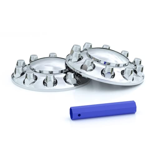 Front Axle Wheel Cover for Semi Truck Chrome ABS Plastic with 33mm Screw-On Dome Lug Nut Covers,2 Front Axle Wheel Covers Hubcap