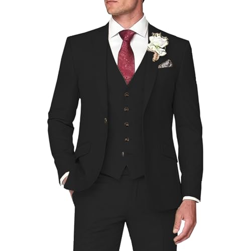 SOLOVEDRESS Men's 3 Piece Suit Regular Fit Formal Groomsman Tuxedos for Wedding Party(Blazer+Vest+Pant)