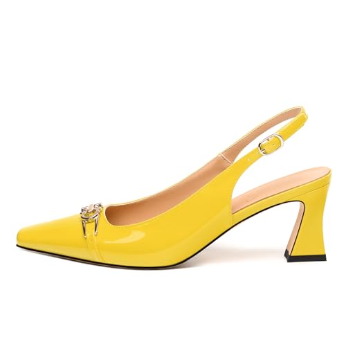 Womens Slingback Pumps, Small Square Toe and Chunky Heel Pumps with Metal Buckle, Leather Insole Comfort Slingbakc Daily Work Pumps 2.5"2
