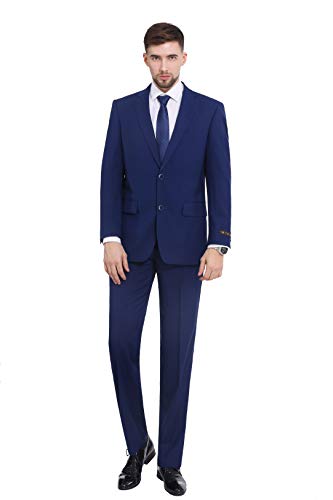 P&L Men's 2 Piece Classic Fit Suit 2 Button Blazer Jacket & Pleated Pants, Regular, Big & Tall for Business Wedding Prom Cobalt Blue